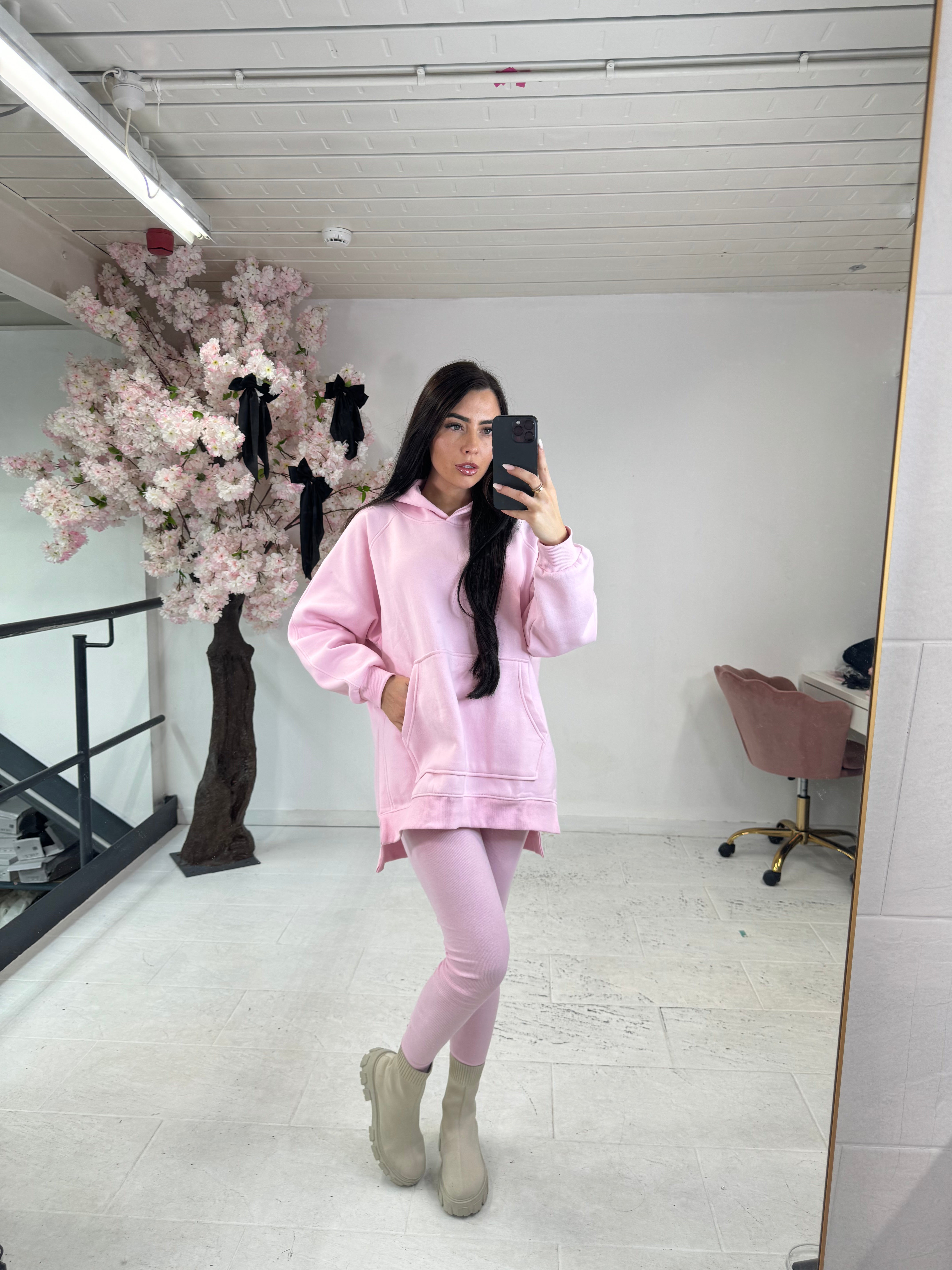 Hoodie ribbed legging set - baby pink